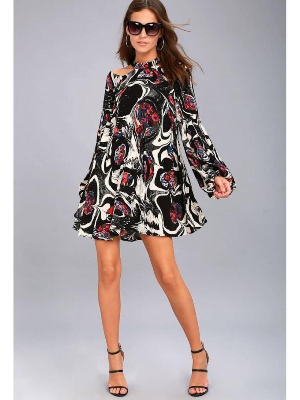 Free People Drift Away Abstract Print Tunic Dress Top Cold Shoulder Boho Size M - Picture 2 of 8